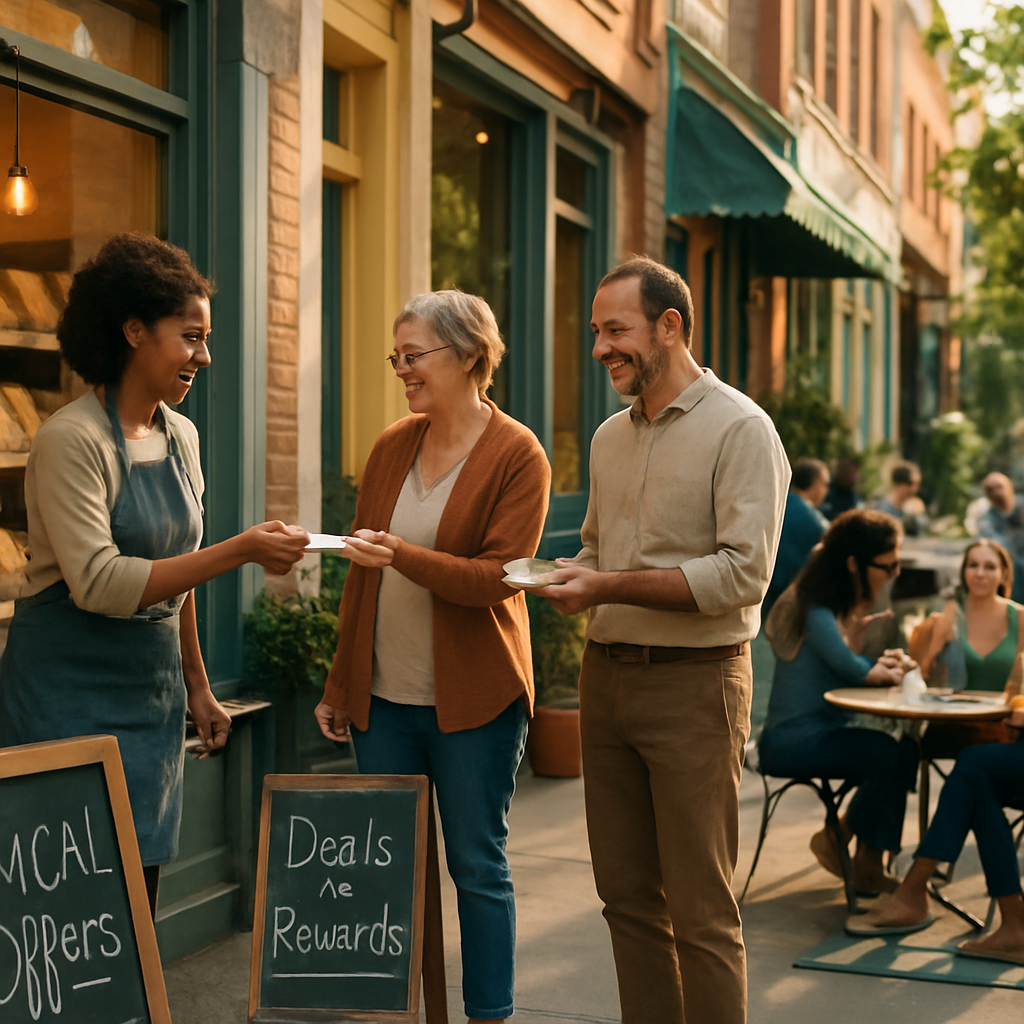 Neighborhood businesses like bakeries, cafes, and yoga studios with coupons
